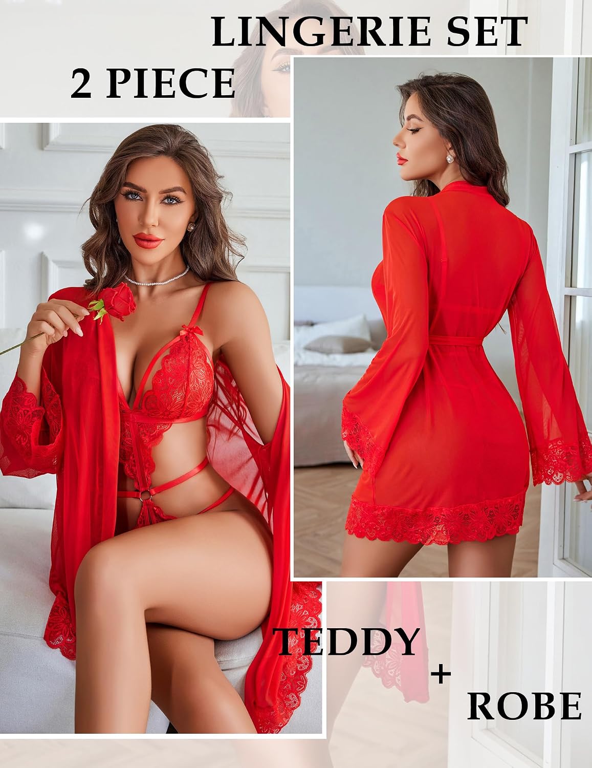 Avidlove Lace Teddy Bodysuit with Mesh Kimono — image 2