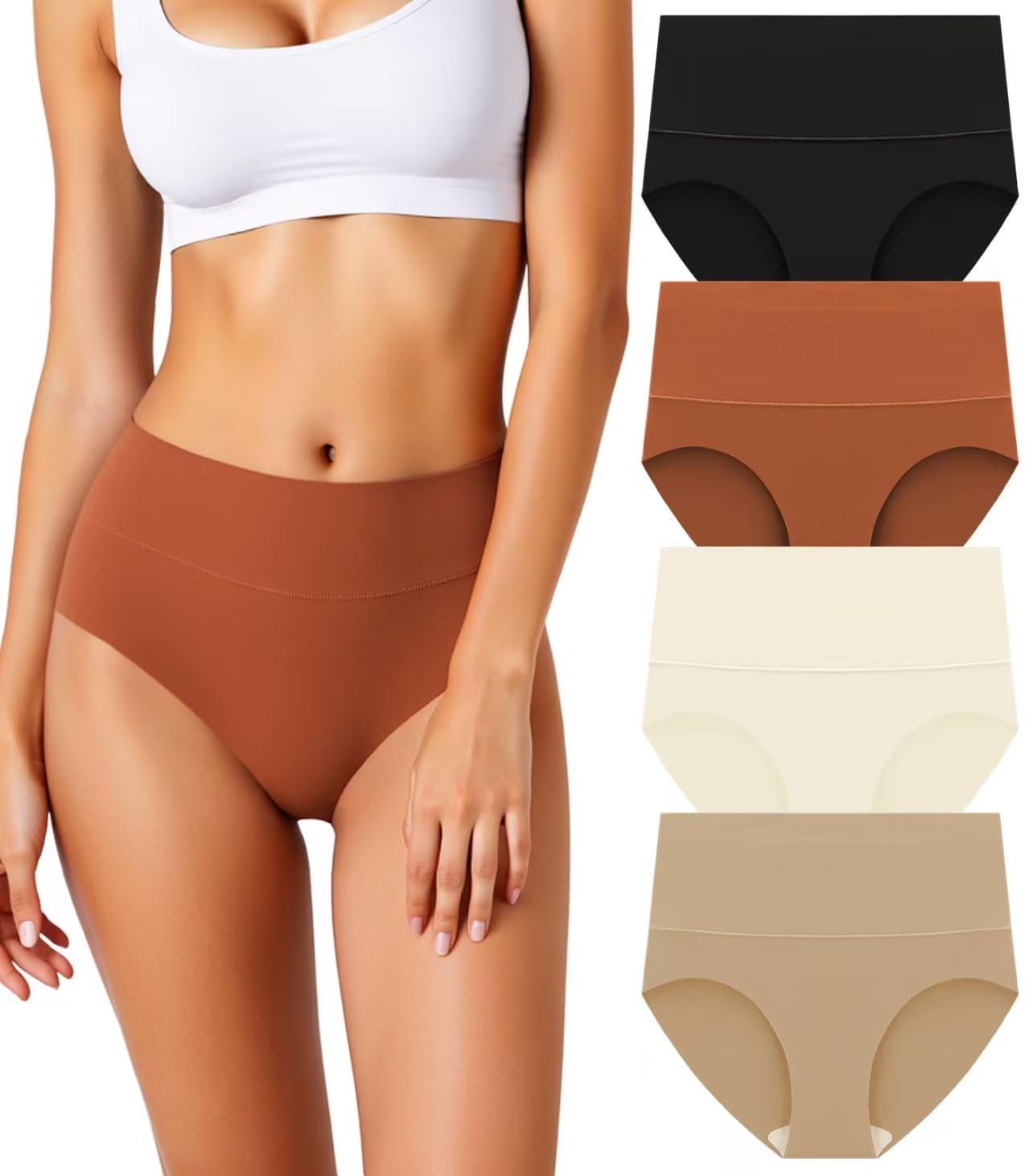 HOHOCHIN Seamless High Waisted Panties 4-Pack