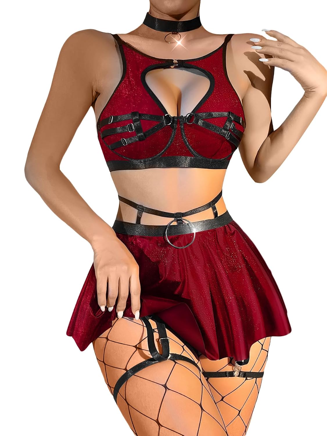 Lilosy 5-Piece Latex & Fishnet Lingerie Set — image 4