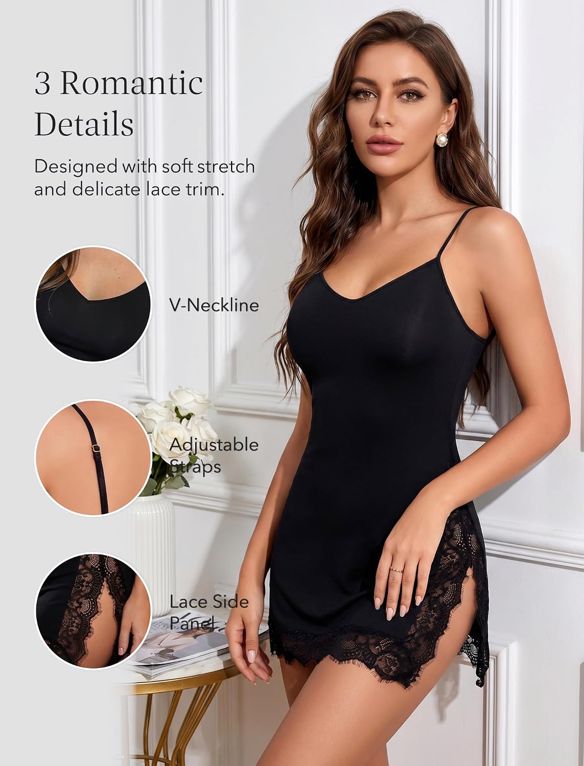 Girece Lace Chemise Nightgown with Adjustable Straps — image 3