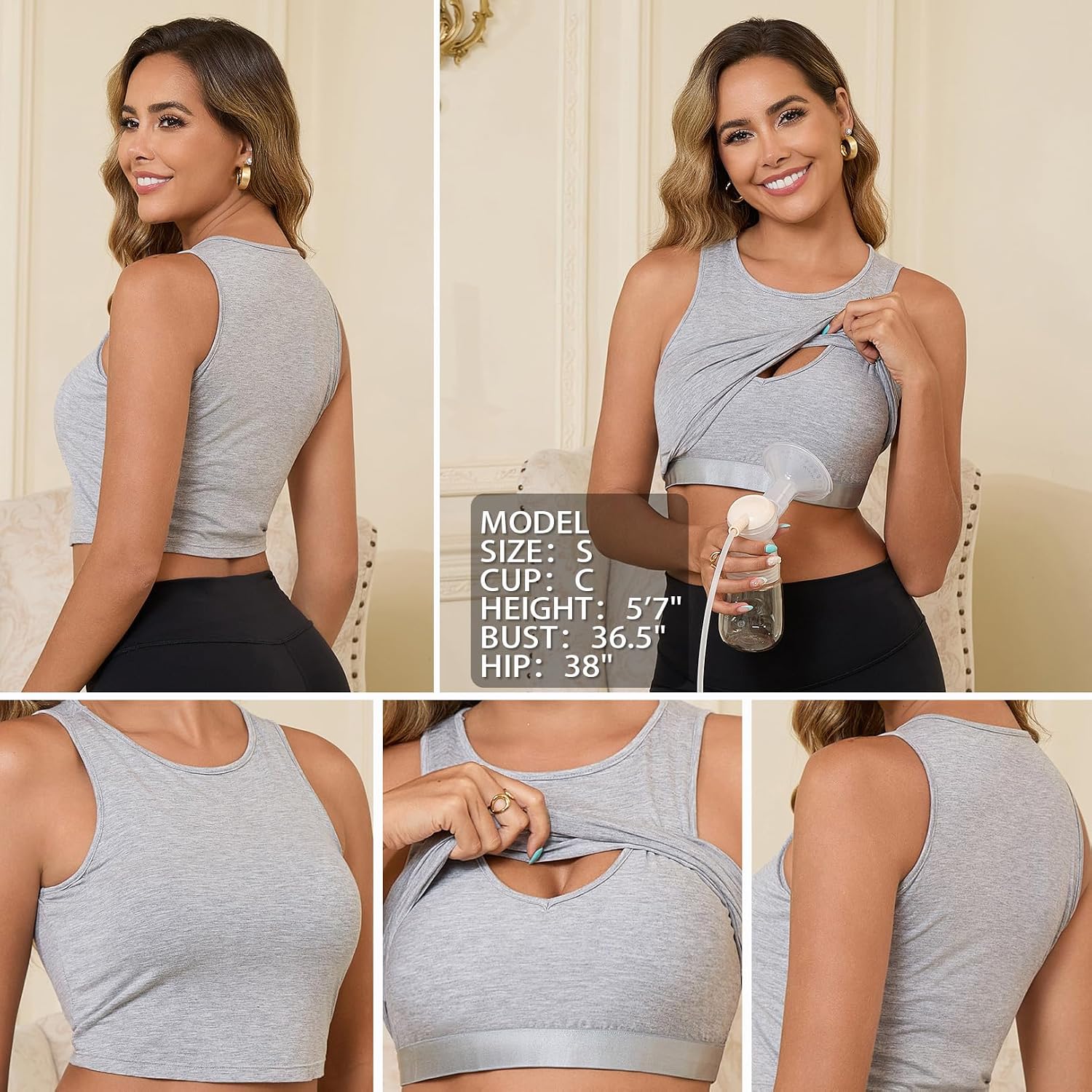 Bhome Longline Nursing Maternity Crop Tank with Bra — image 5