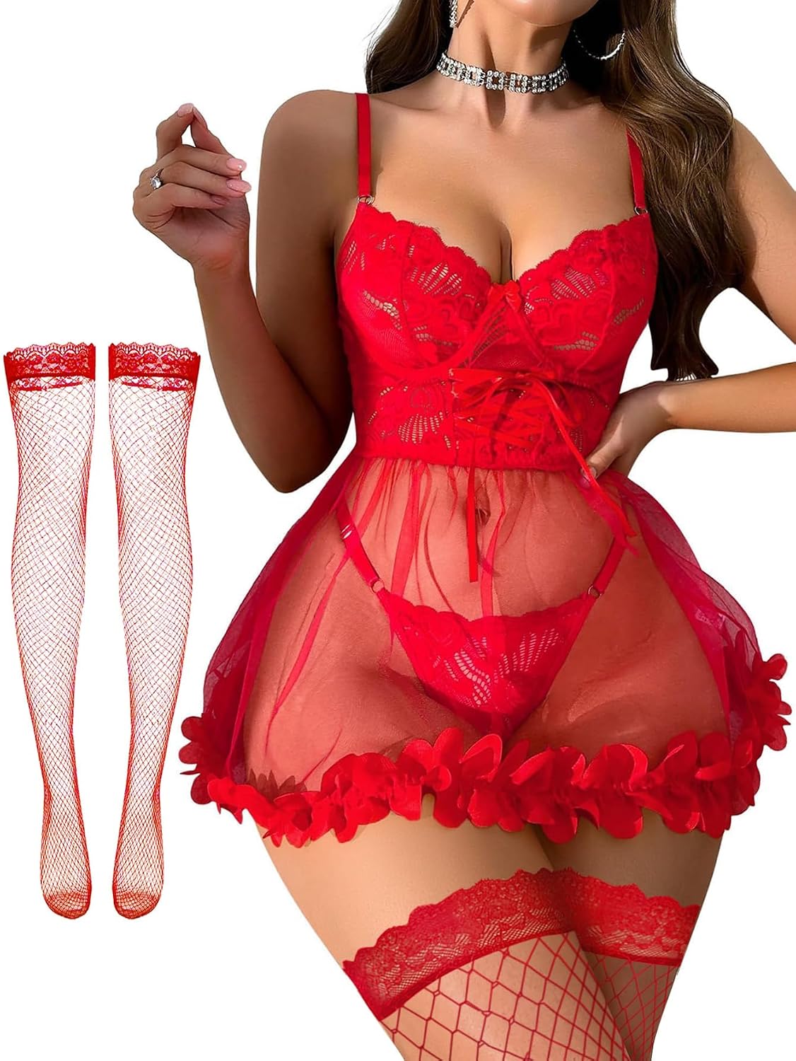 Foxiny Plus Size Babydoll Lingerie Set 3-Piece