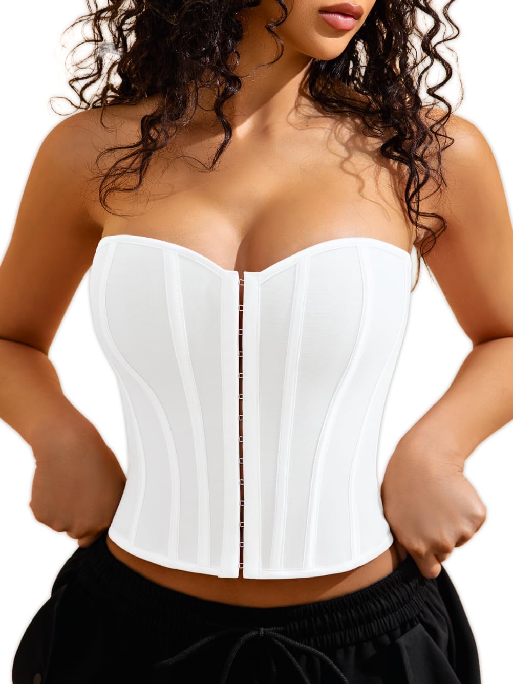 ChiaoLezhee Strapless Lace Up Corset Crop Top
