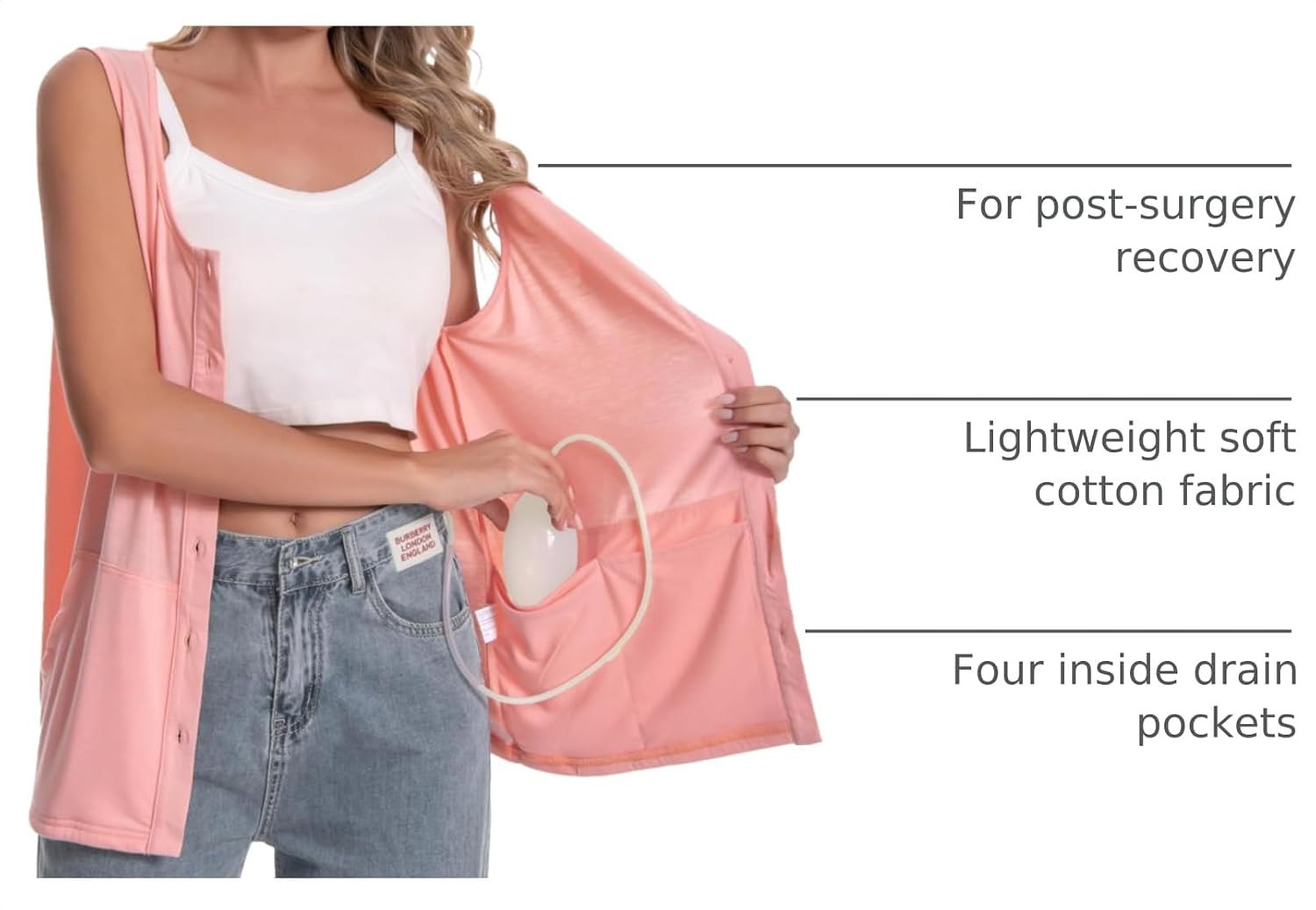 Meuponc Mastectomy Tank with Drain Pockets — image 4