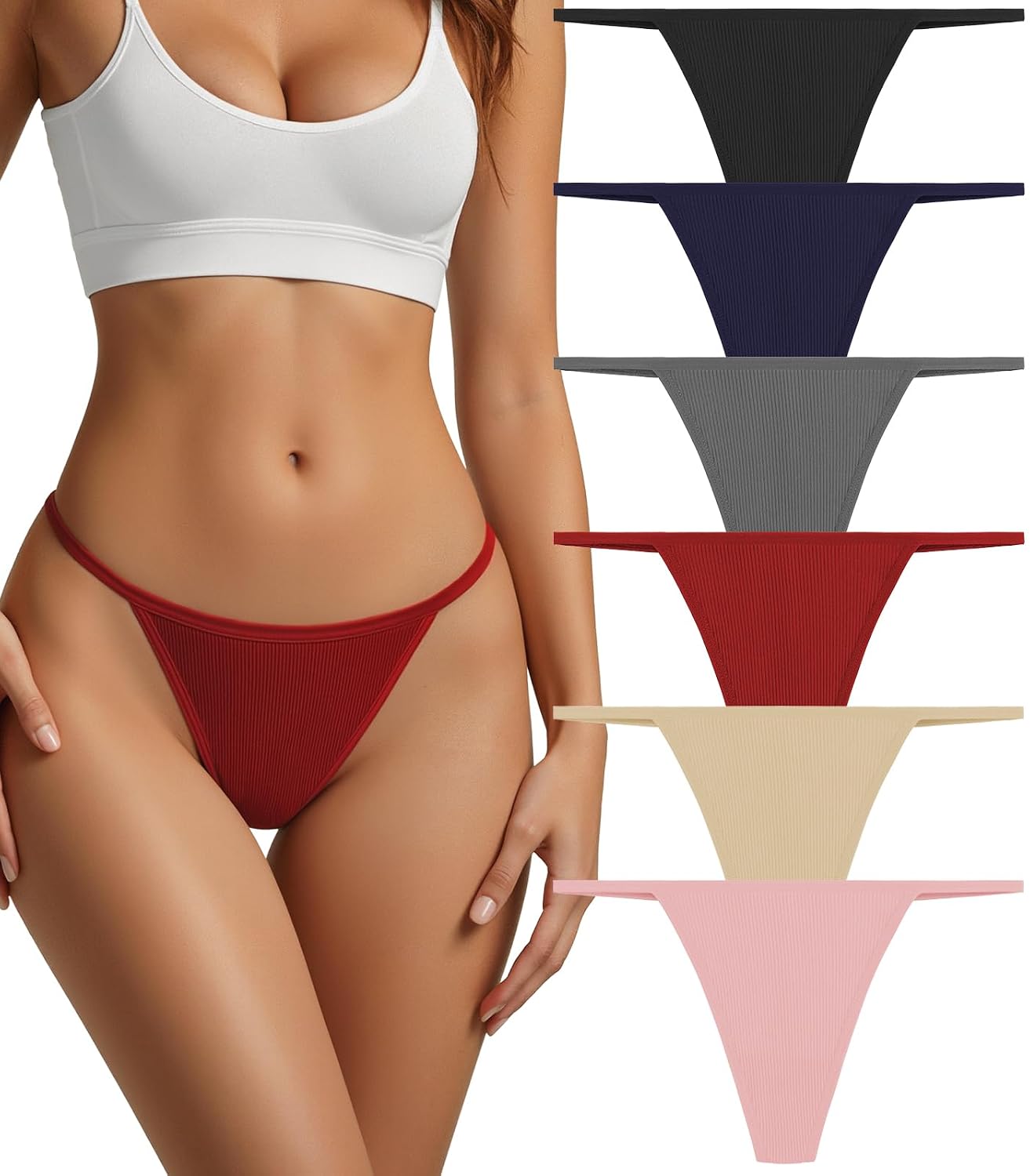 PNQUNZ Cotton Low Rise G-String Thong 6-Pack