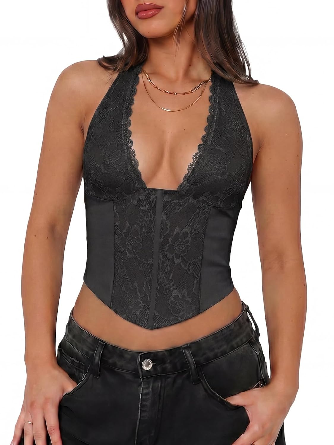 UNCOOYEE Women's Lace Halter Crop Top