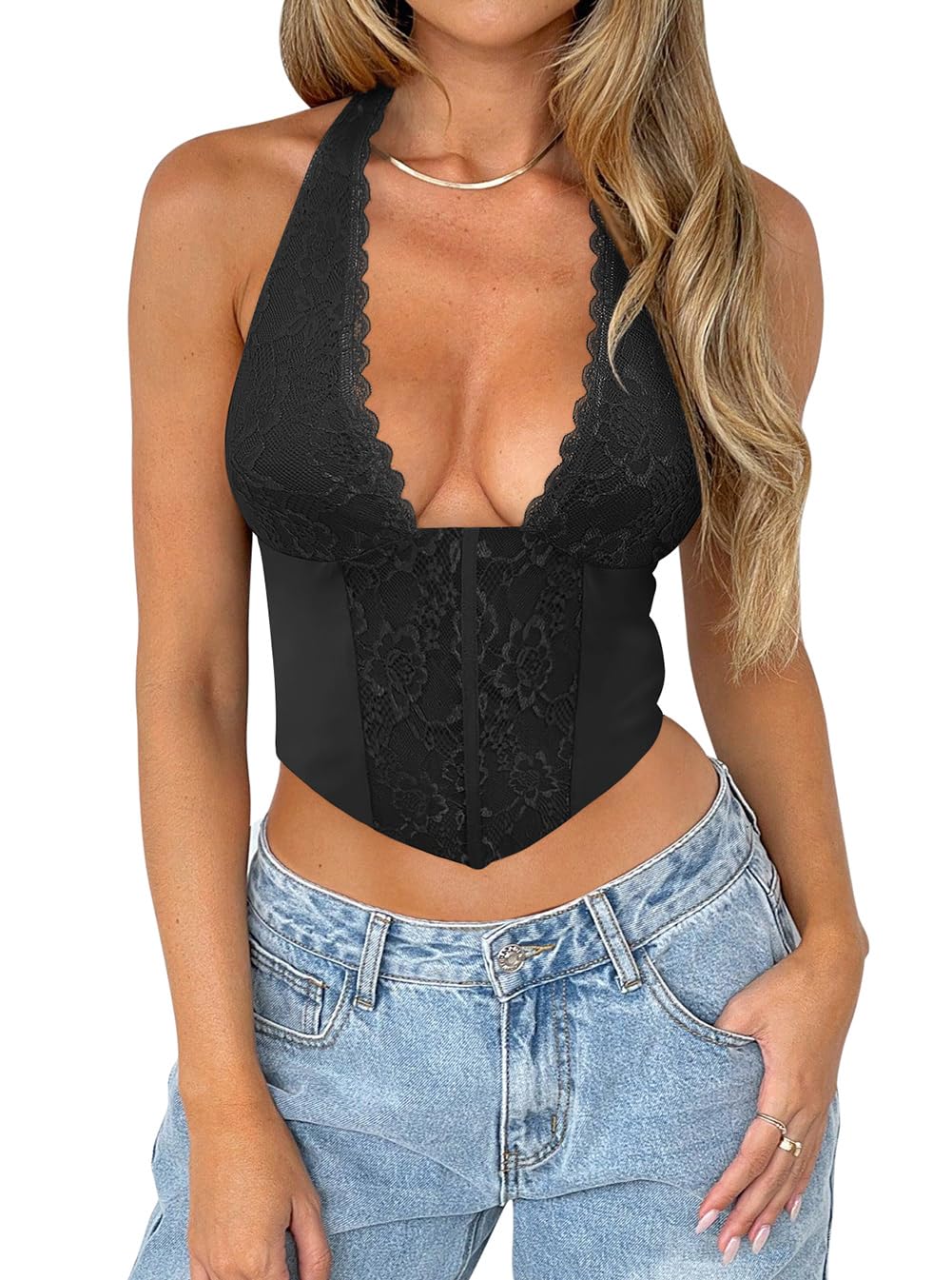 UNCOOYEE Women's Lace Halter Crop Top — image 4