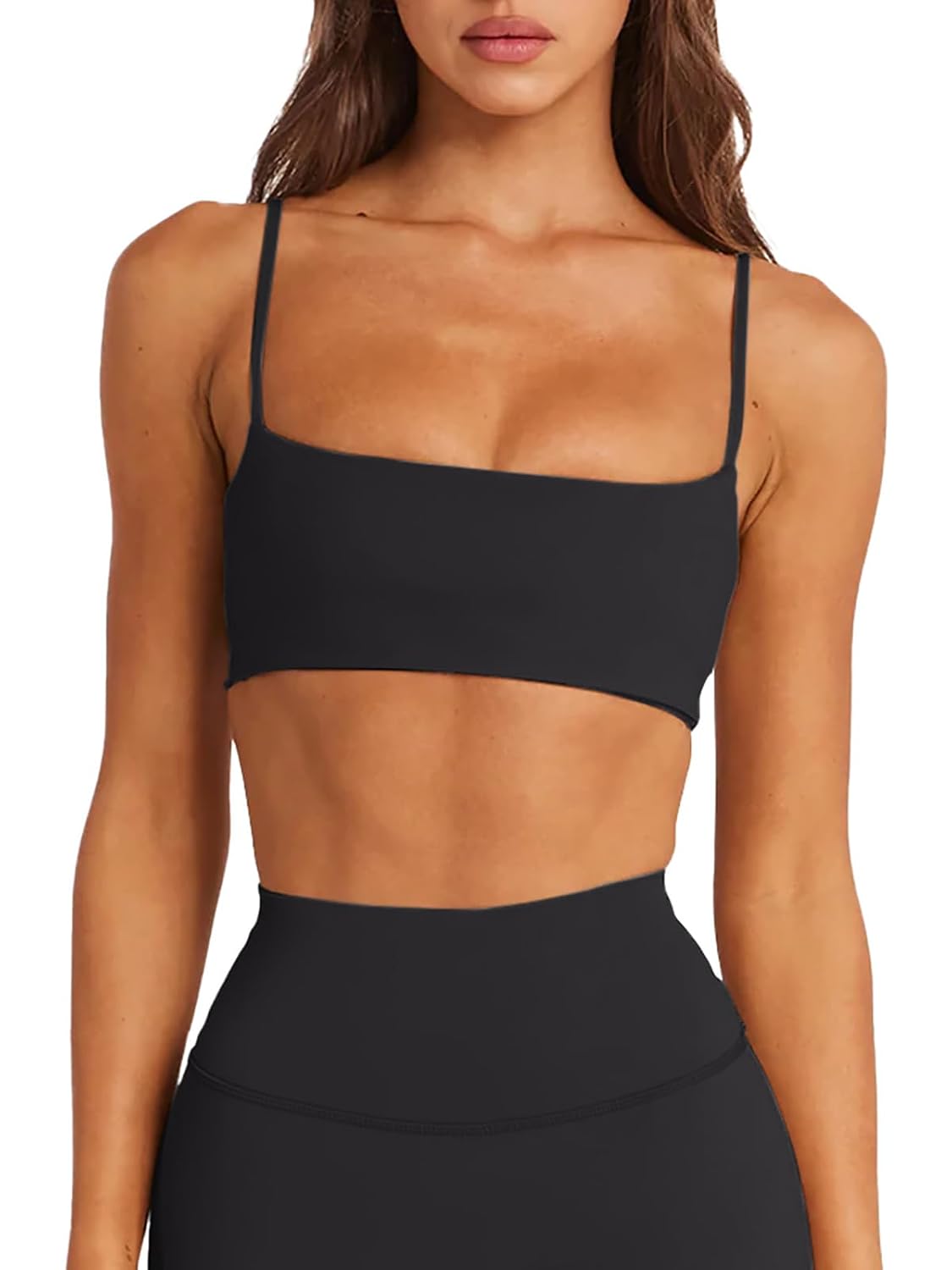 LASLULU Square Neck Crop Top Sports Bra