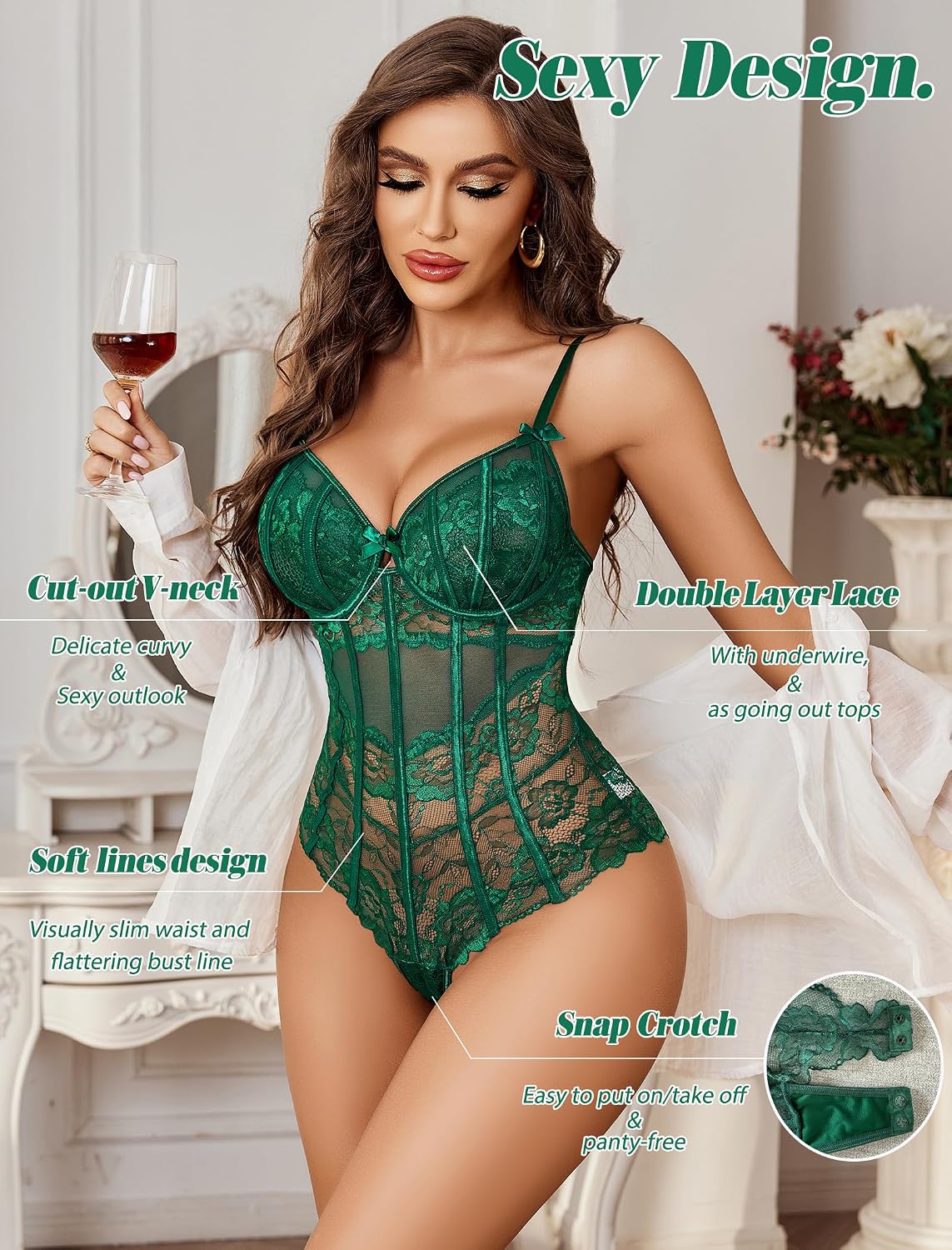 Avidlove Sexy Lace V-Neck Bodysuit — image 3