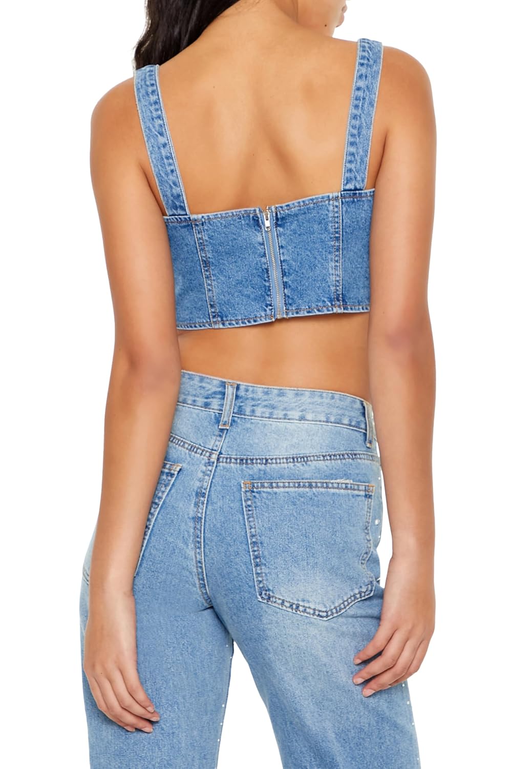Forever 21 Faux Gem Denim Bustier Crop Top — image 5