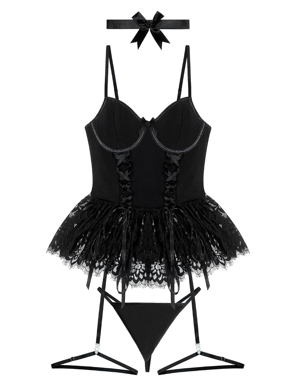Mixxmix Lace Underwire Babydoll Bodysuit with Garter — image 3