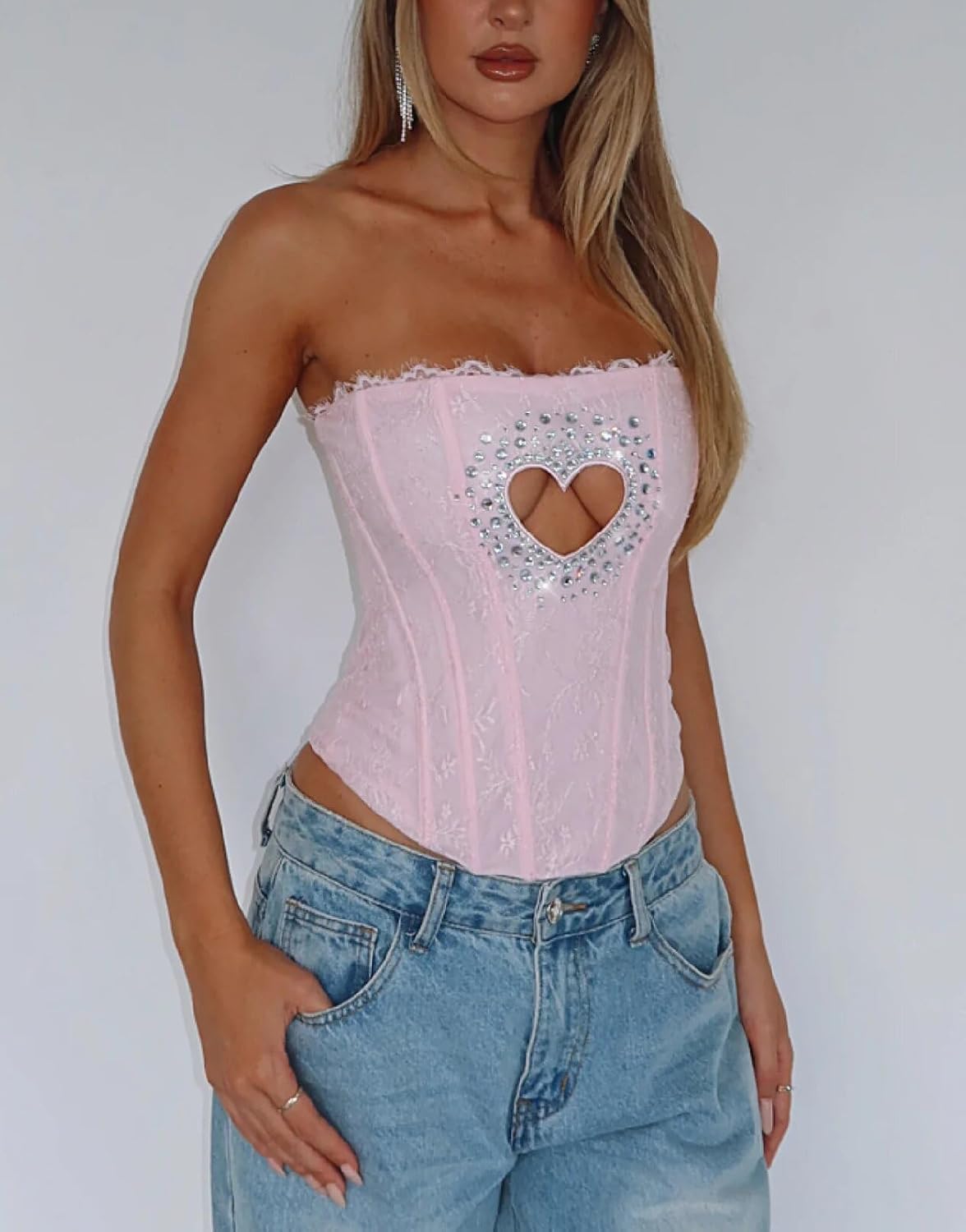 YADMISU Lace Up Rhinestone Corset Bustier Top — image 4