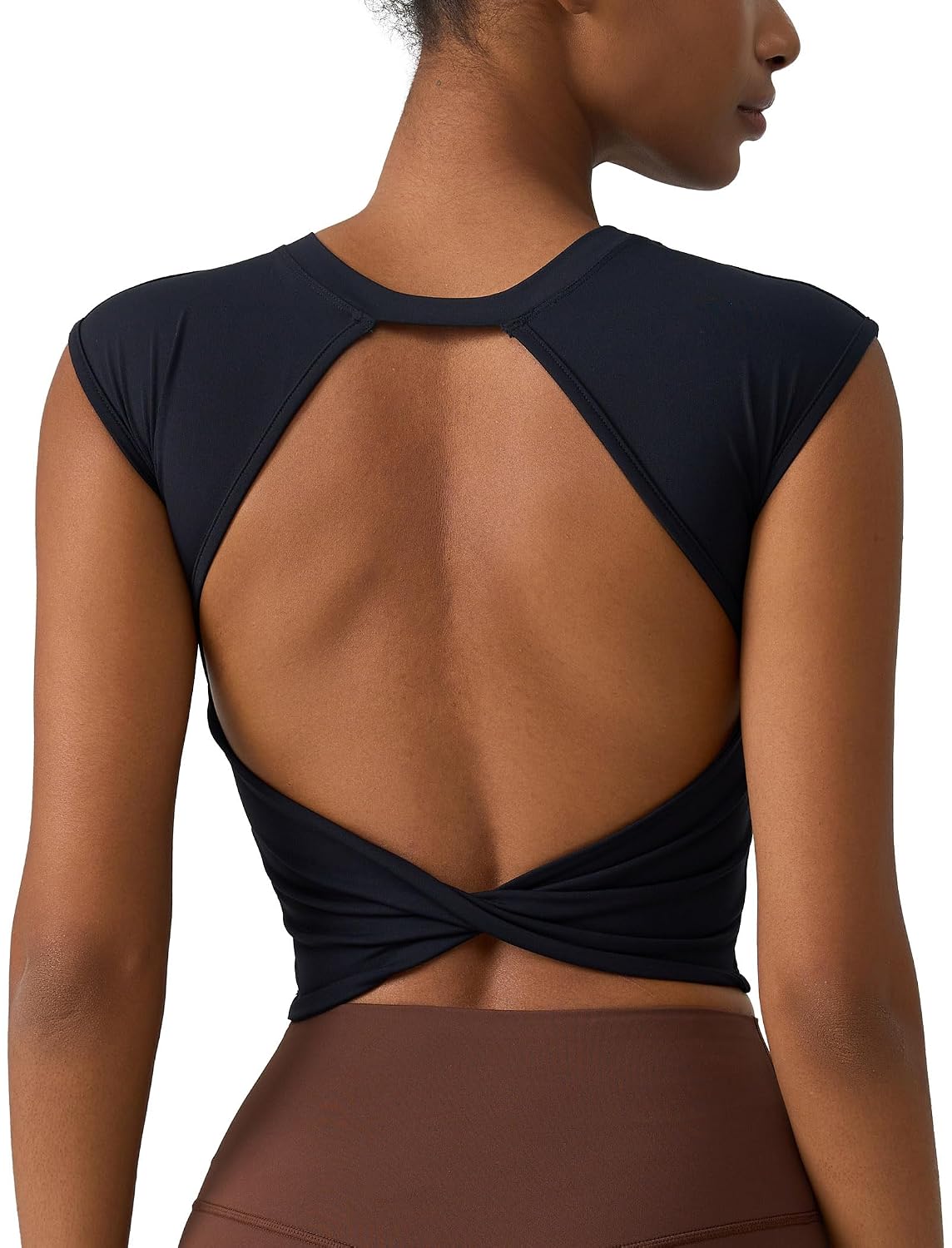 ABOCIW Women's Twist Back Crop Top with Built-In Bra