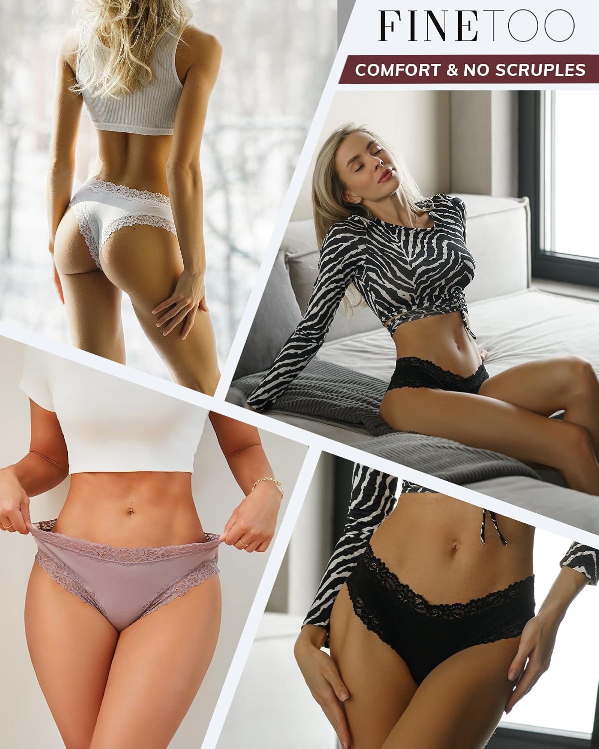 FINETOO Women's Lace Cheeky Low Rise Panties 6-Pack — image 2