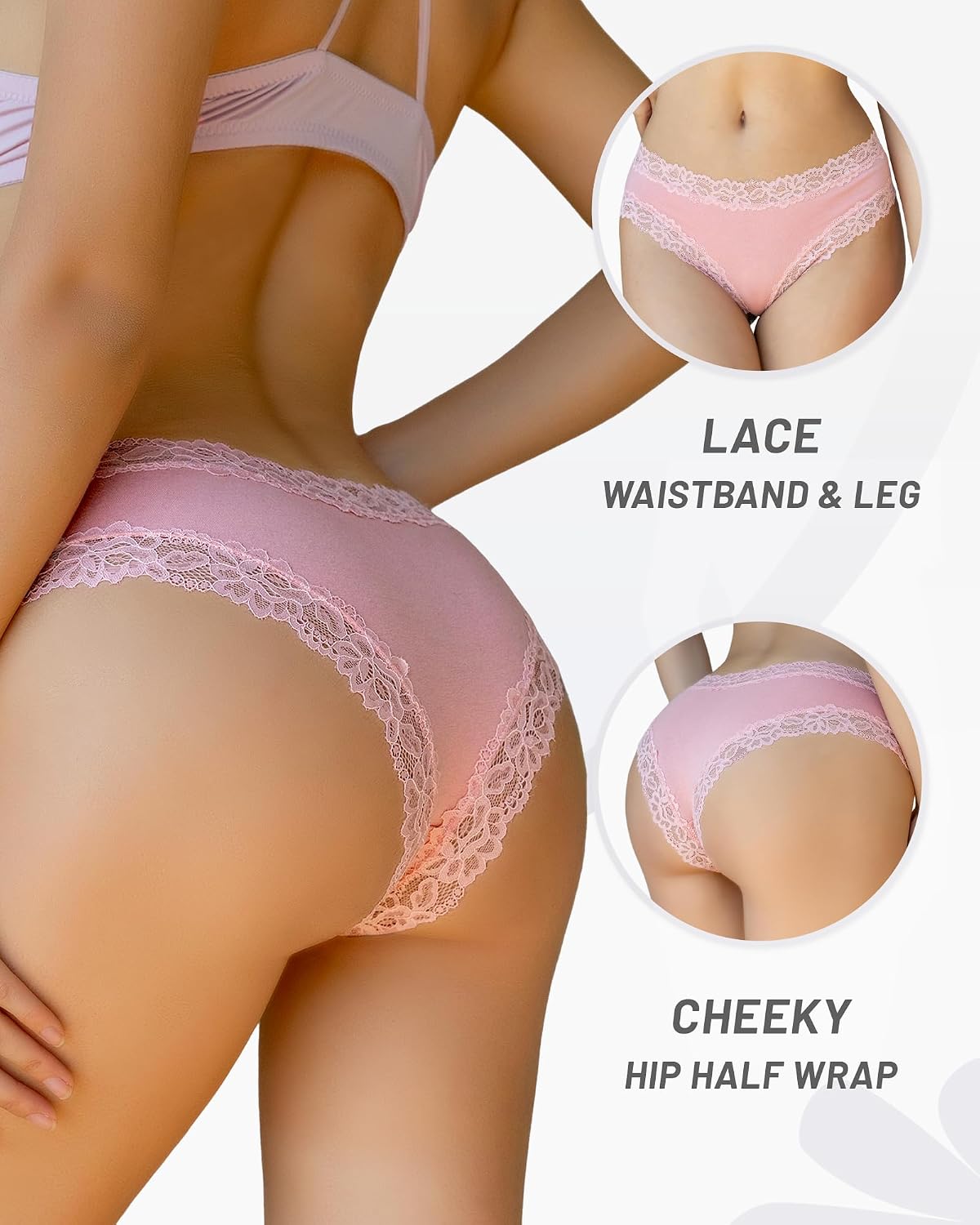 FINETOO Women's Lace Cheeky Low Rise Panties 6-Pack — image 5