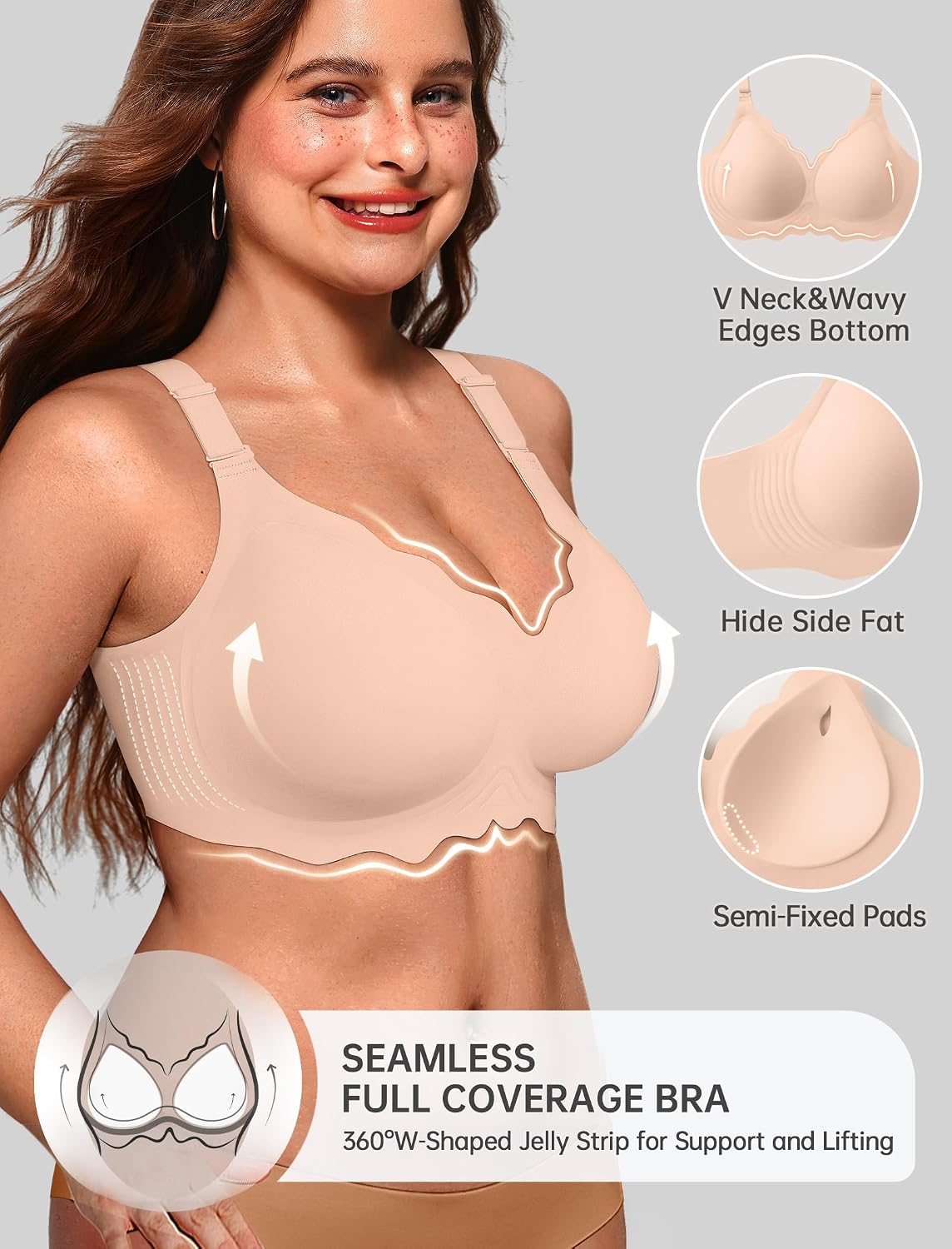 OEAK Women's Wireless Pushup Convertible Jelly Bra — image 2