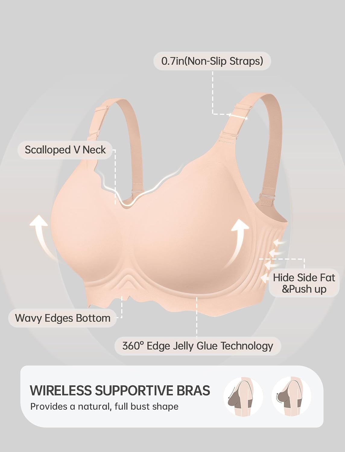 OEAK Women's Wireless Pushup Convertible Jelly Bra — image 5