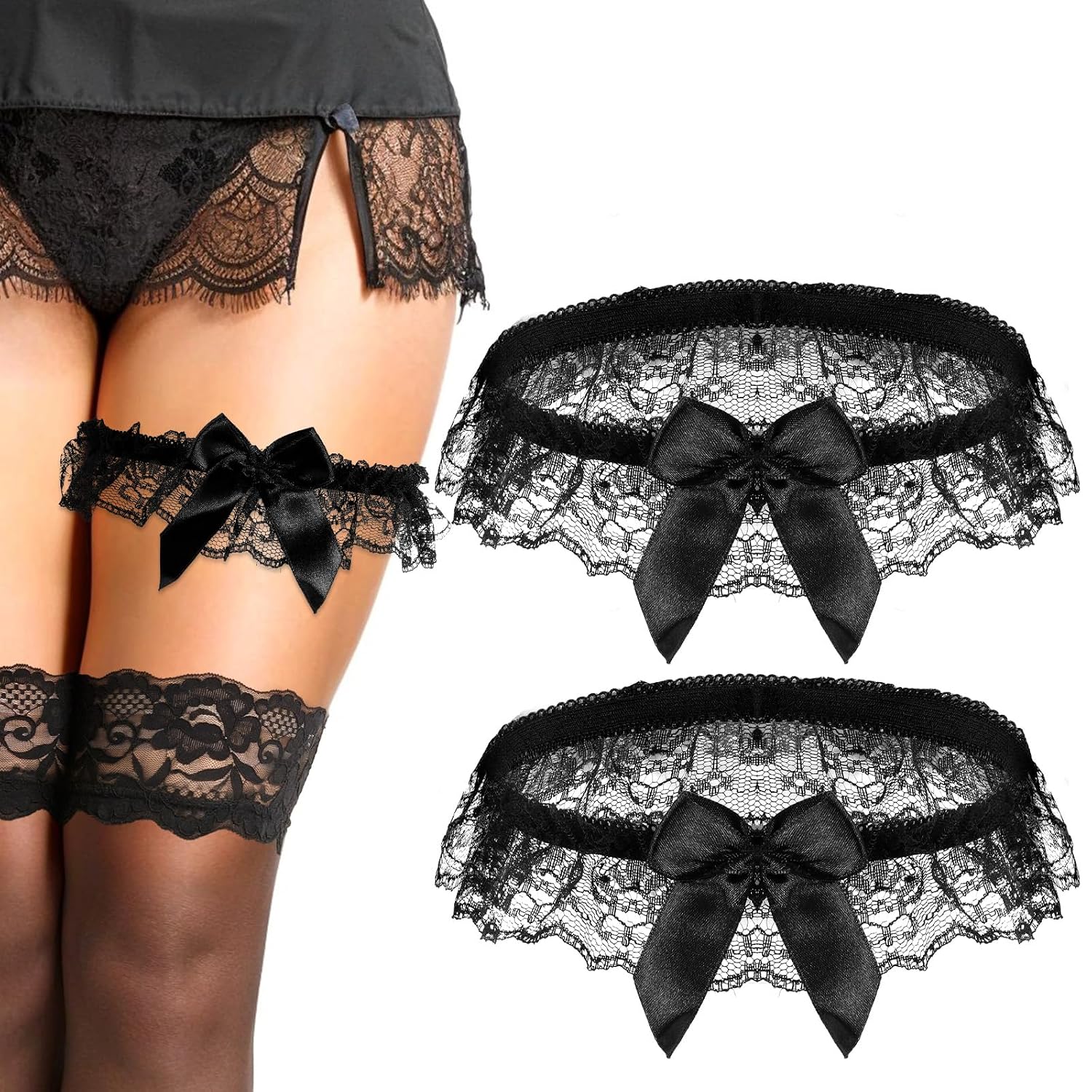 Quilax Lace Bowknot Wedding Garter Set