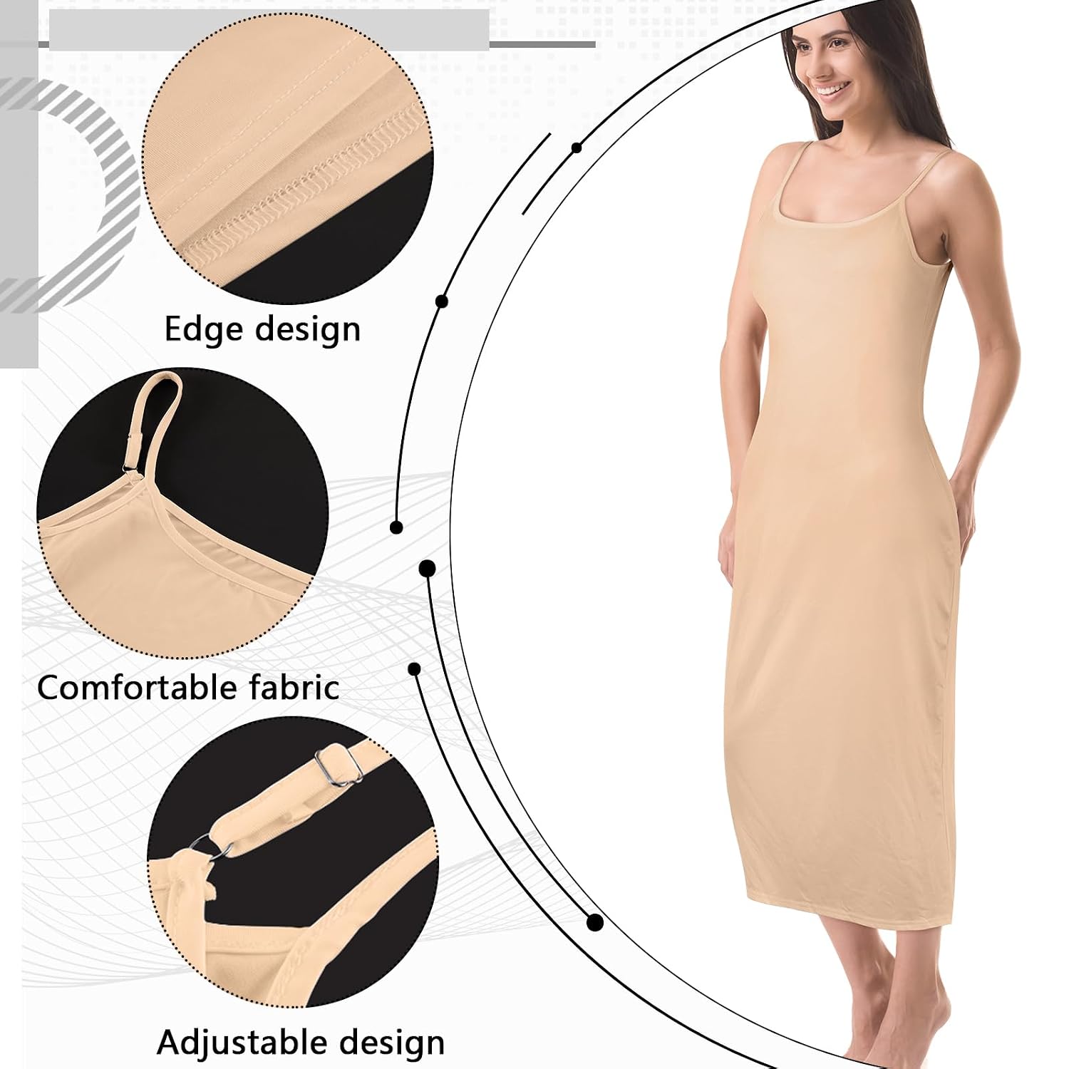 Jiuguva Women's Adjustable Spaghetti Strap Slip Dress — image 3