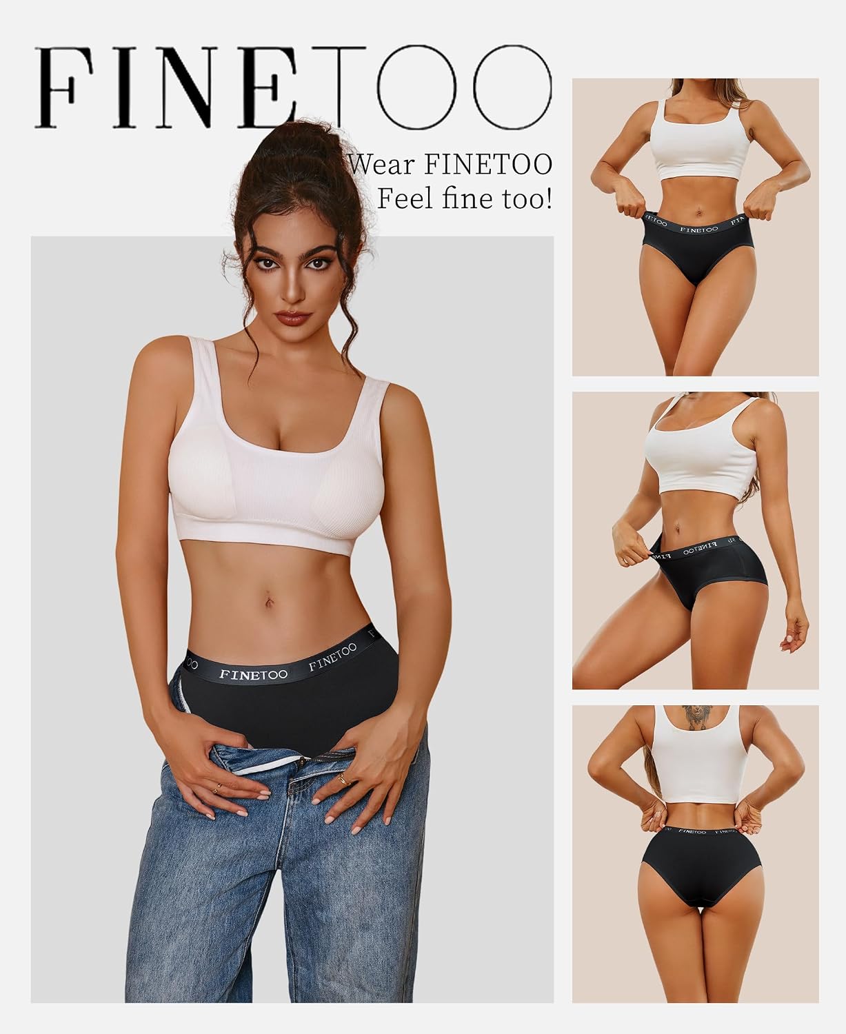 FINETOO Women's Cotton Hipster Panties 6 Pack — image 3