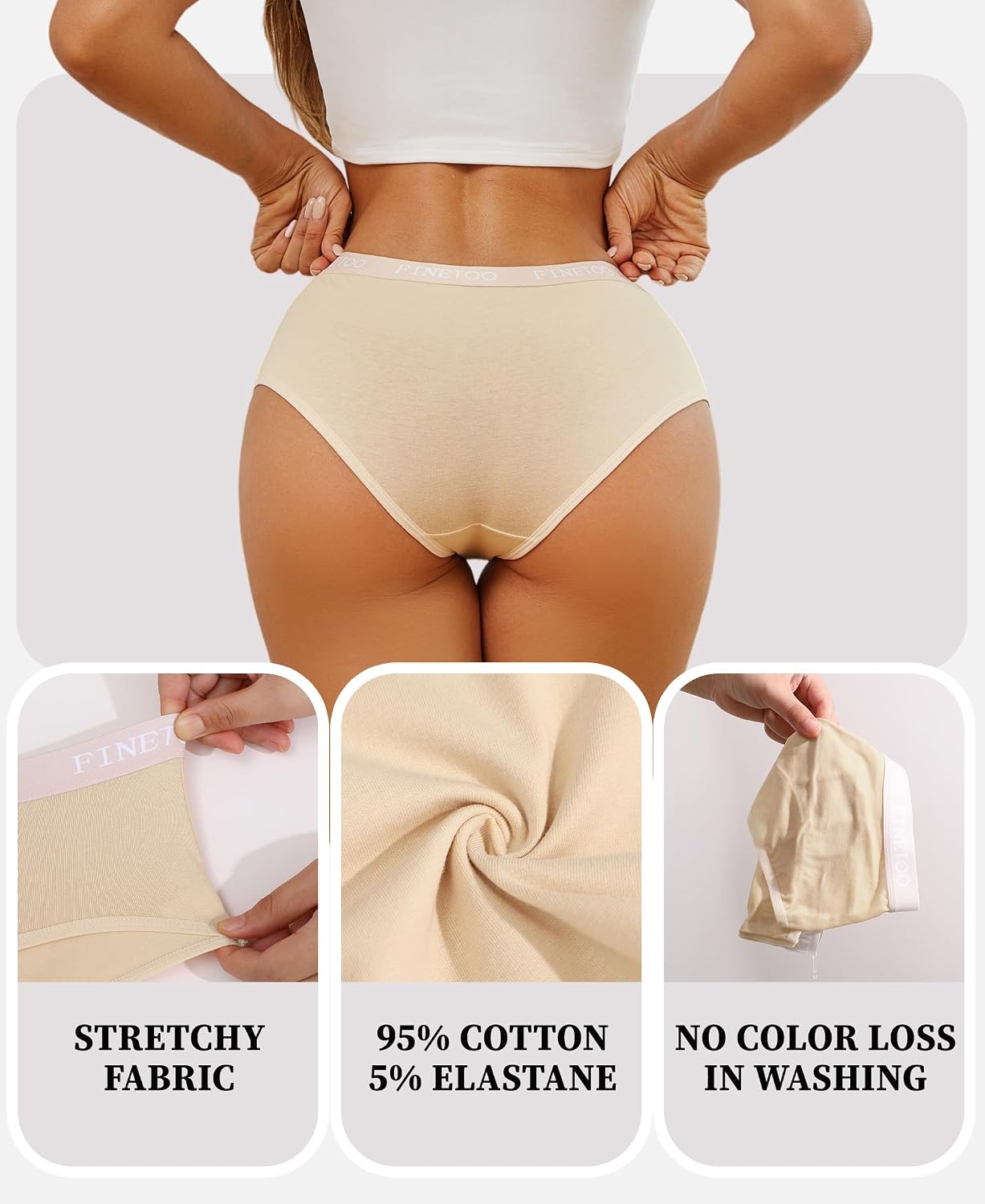 FINETOO Women's Cotton Hipster Panties 6 Pack — image 4