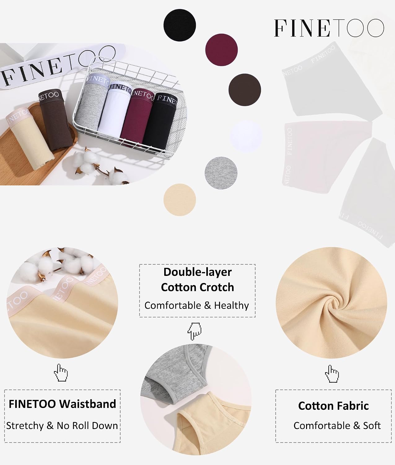 FINETOO Women's Cotton Hipster Panties 6 Pack — image 8