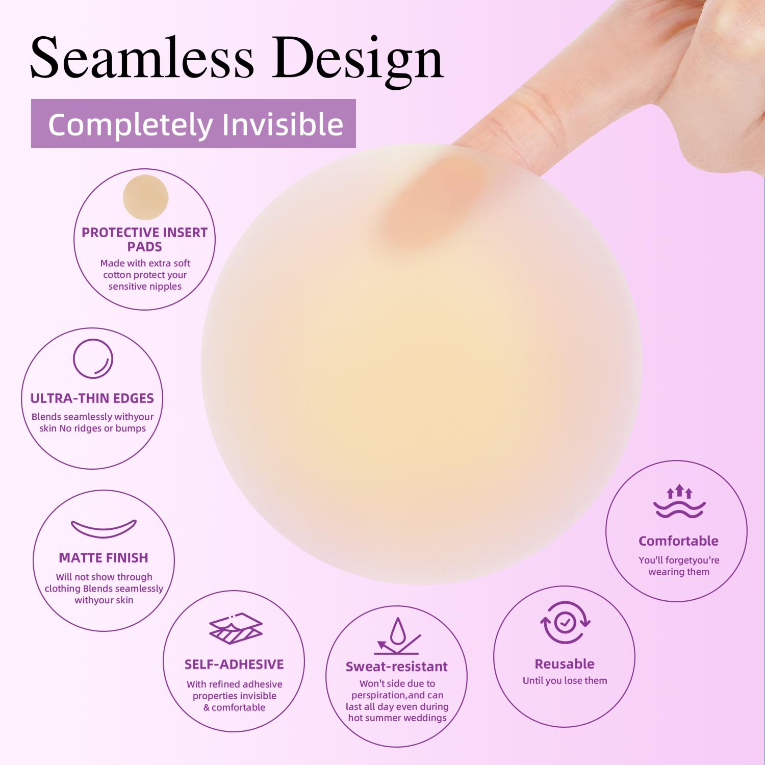 Herlight Reusable Seamless No-Show Silicone Nipple Covers — image 2
