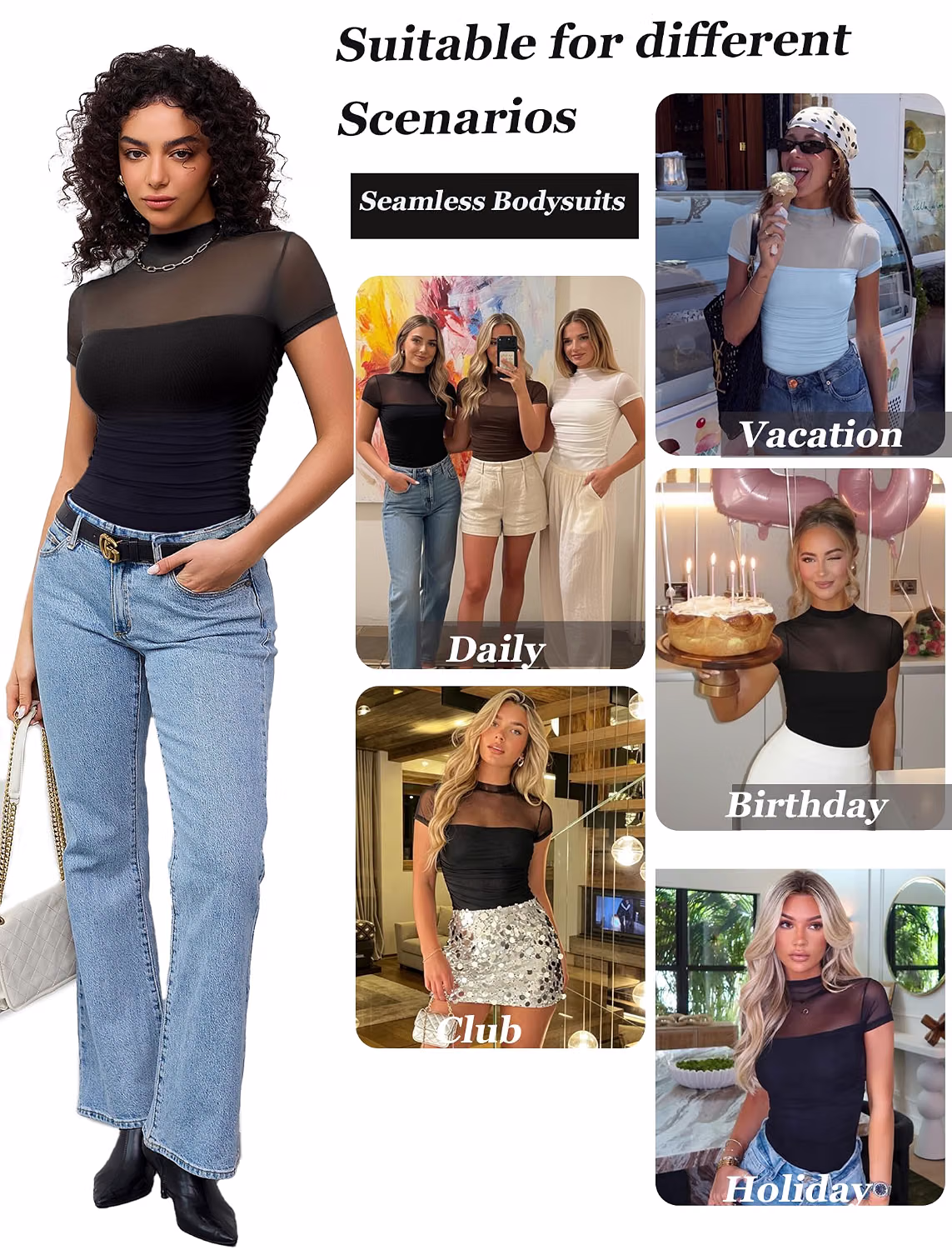 Avidlove Short Sleeve Turtle Neck Mesh Bodysuit — image 4