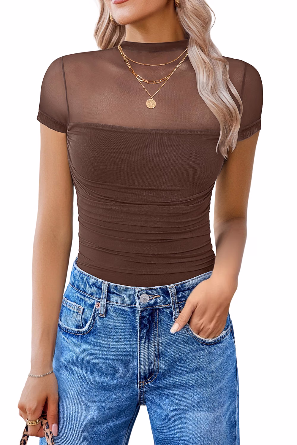Avidlove Short Sleeve Turtle Neck Mesh Bodysuit — image 10