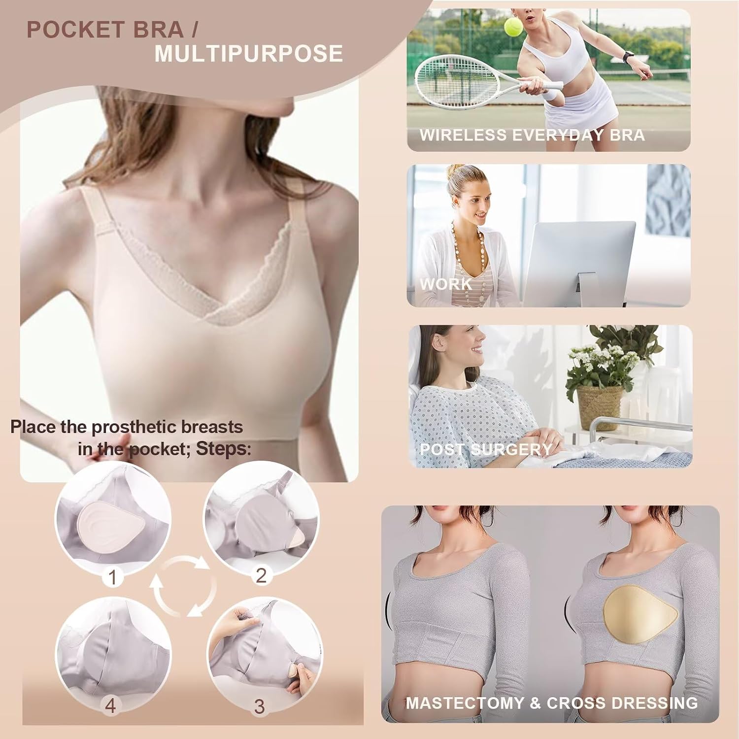 CYTMTZGA Post-Mastectomy Bra with Pockets — image 5