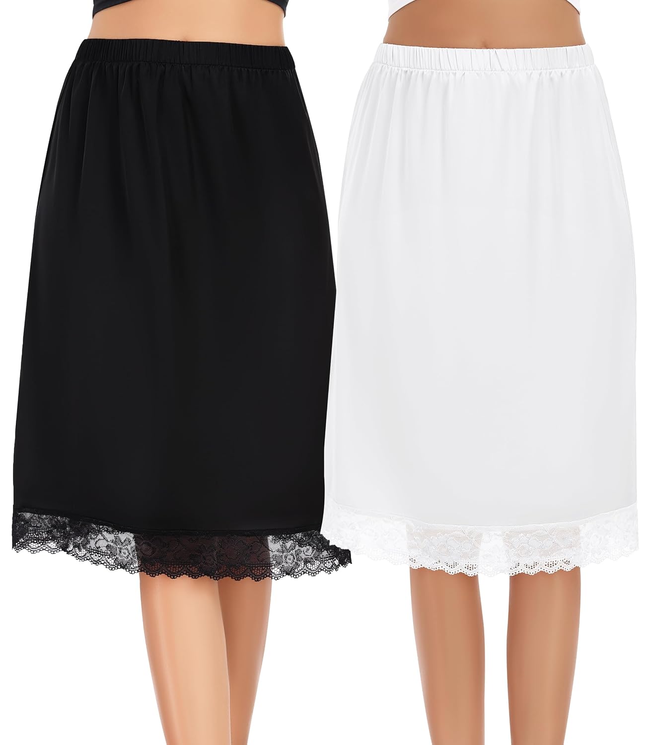 Lovasy Anti-Static Satin Half Slip with Lace Trim — image 7