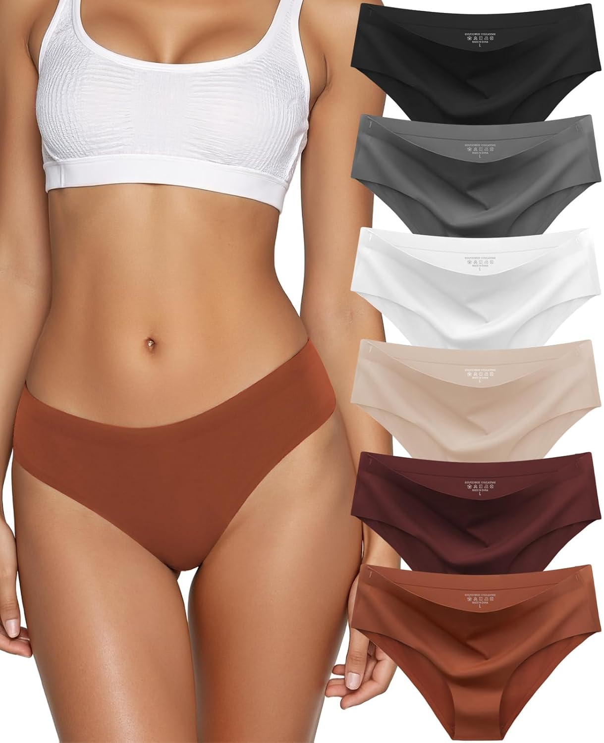 Kiqnsam No Show Low Rise Bikini Panties 6-Pack