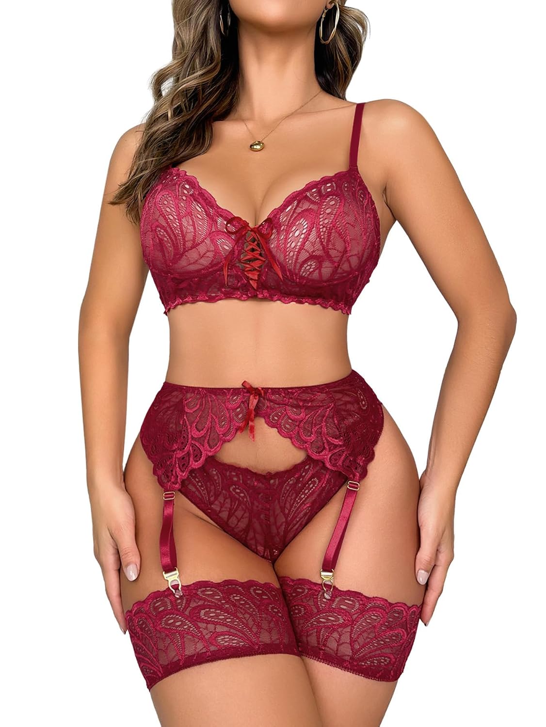 Lilosy 3-Piece Sexy Lingerie Set with Garter Belt