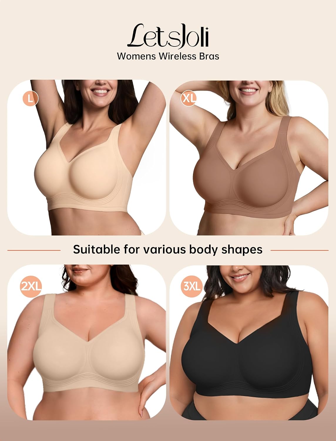 LetsJoli Women's No Underwire Push Up Bra — image 6
