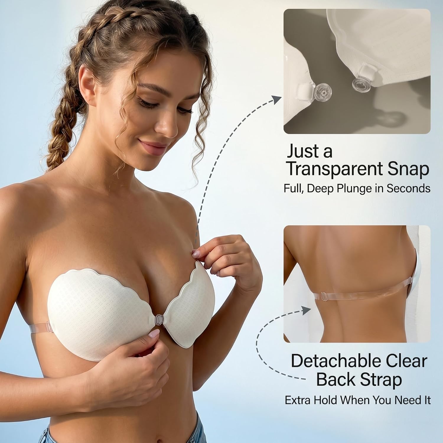 changlizi White Adhesive Push Up Strapless Bra — image 3