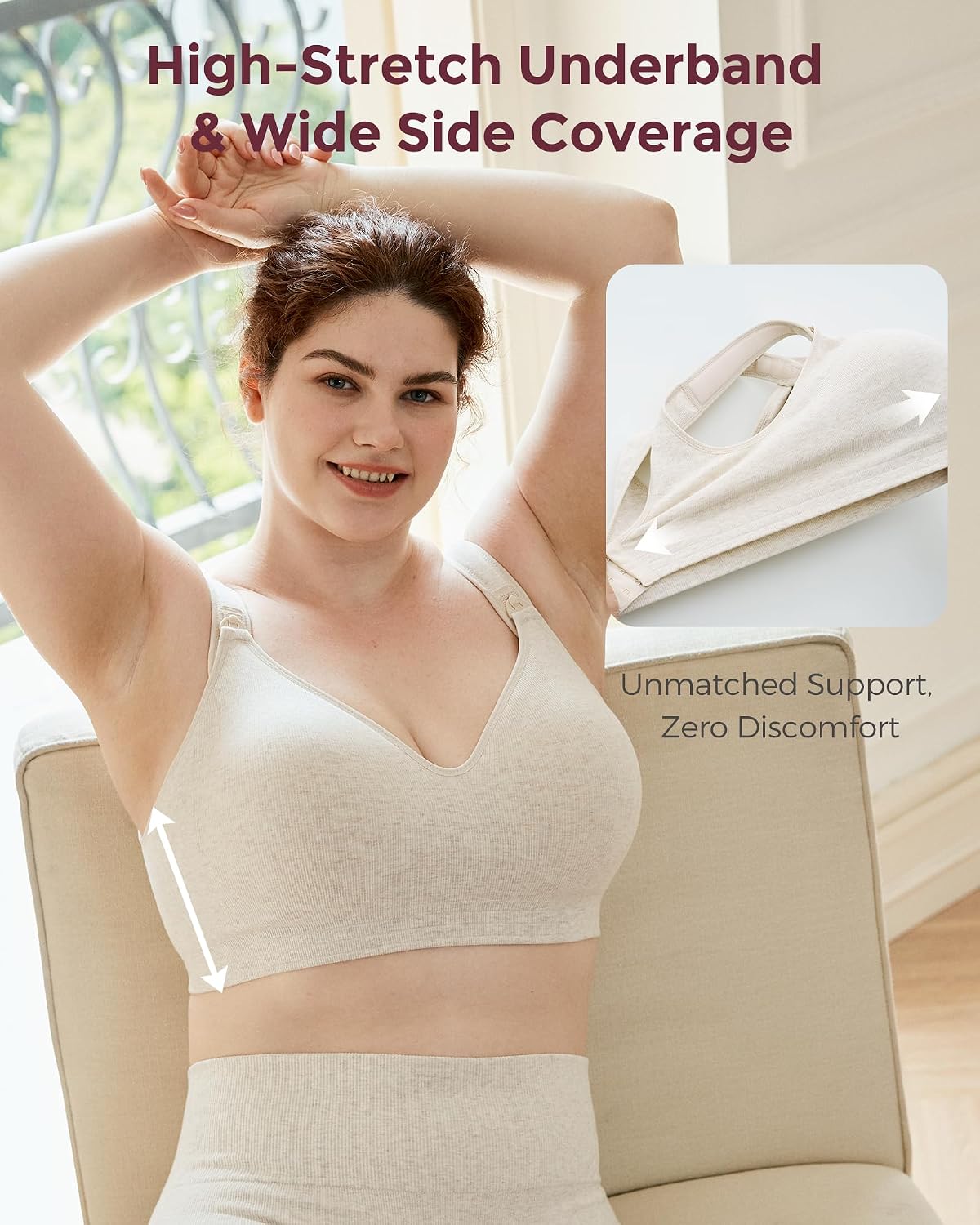 Momcozy busty nursing bra, coverage view