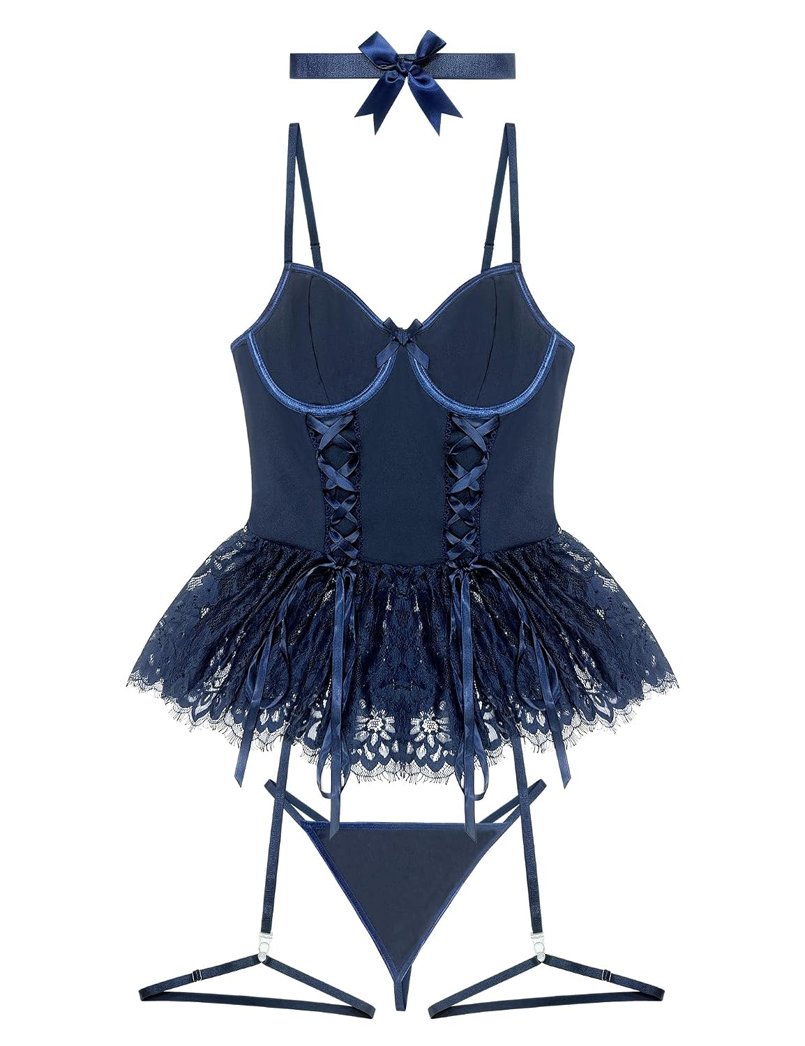 Mixxmix Women's Lace-Up Corset Babydoll Set — image 5