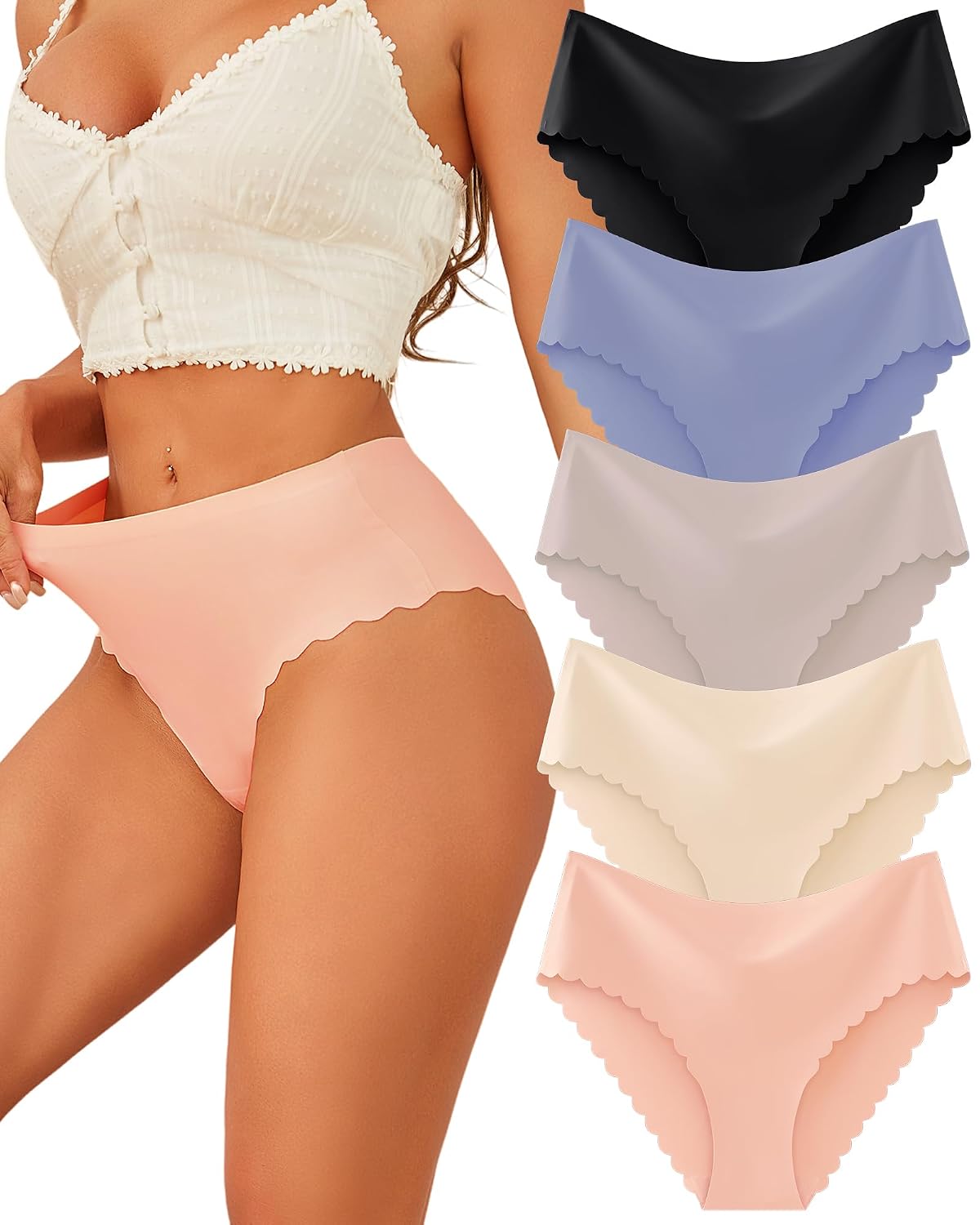 FINETOO High Waisted Seamless Cheeky Bikini 5 Pack