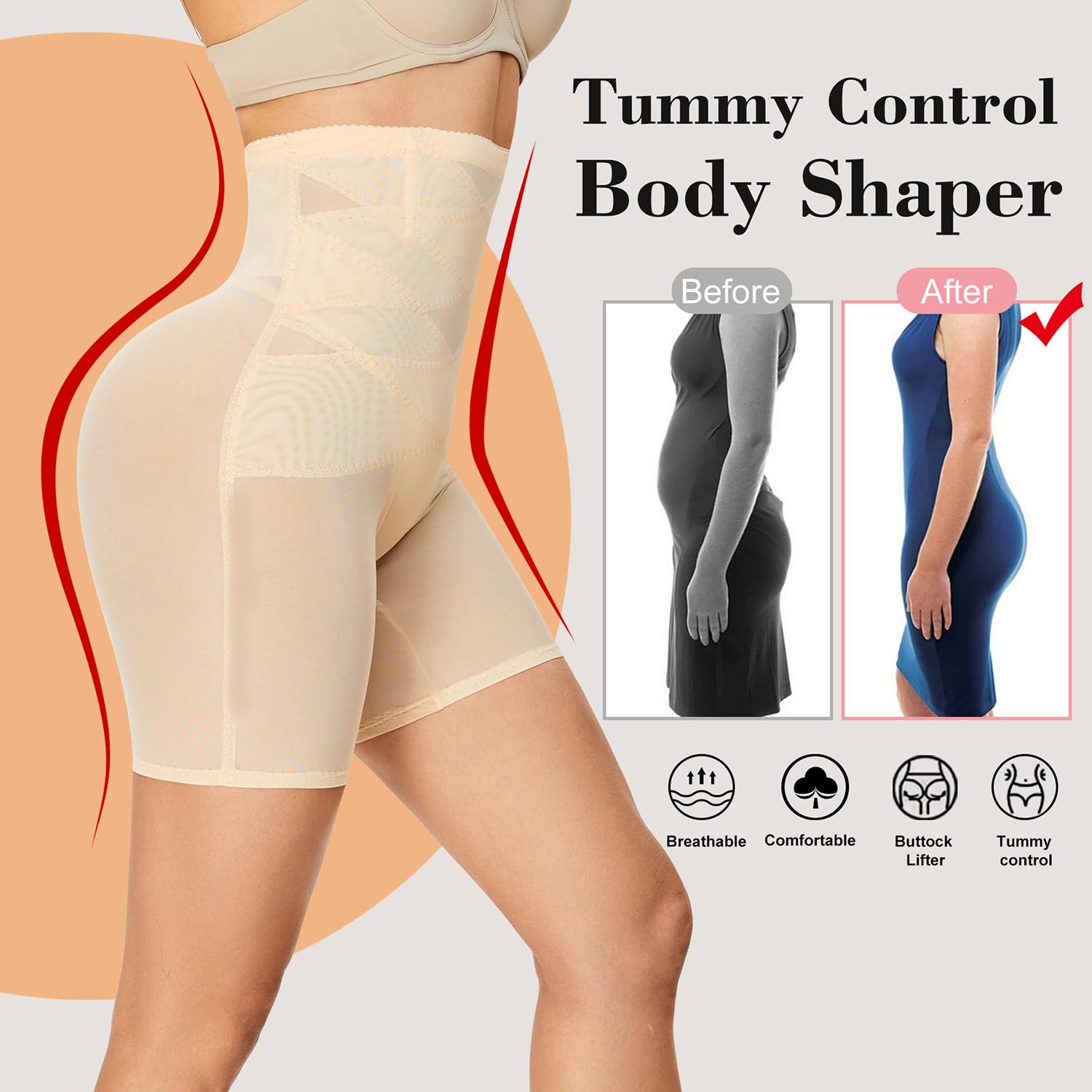 FLORATA High-Waisted Shapewear Shorts for Women — image 4