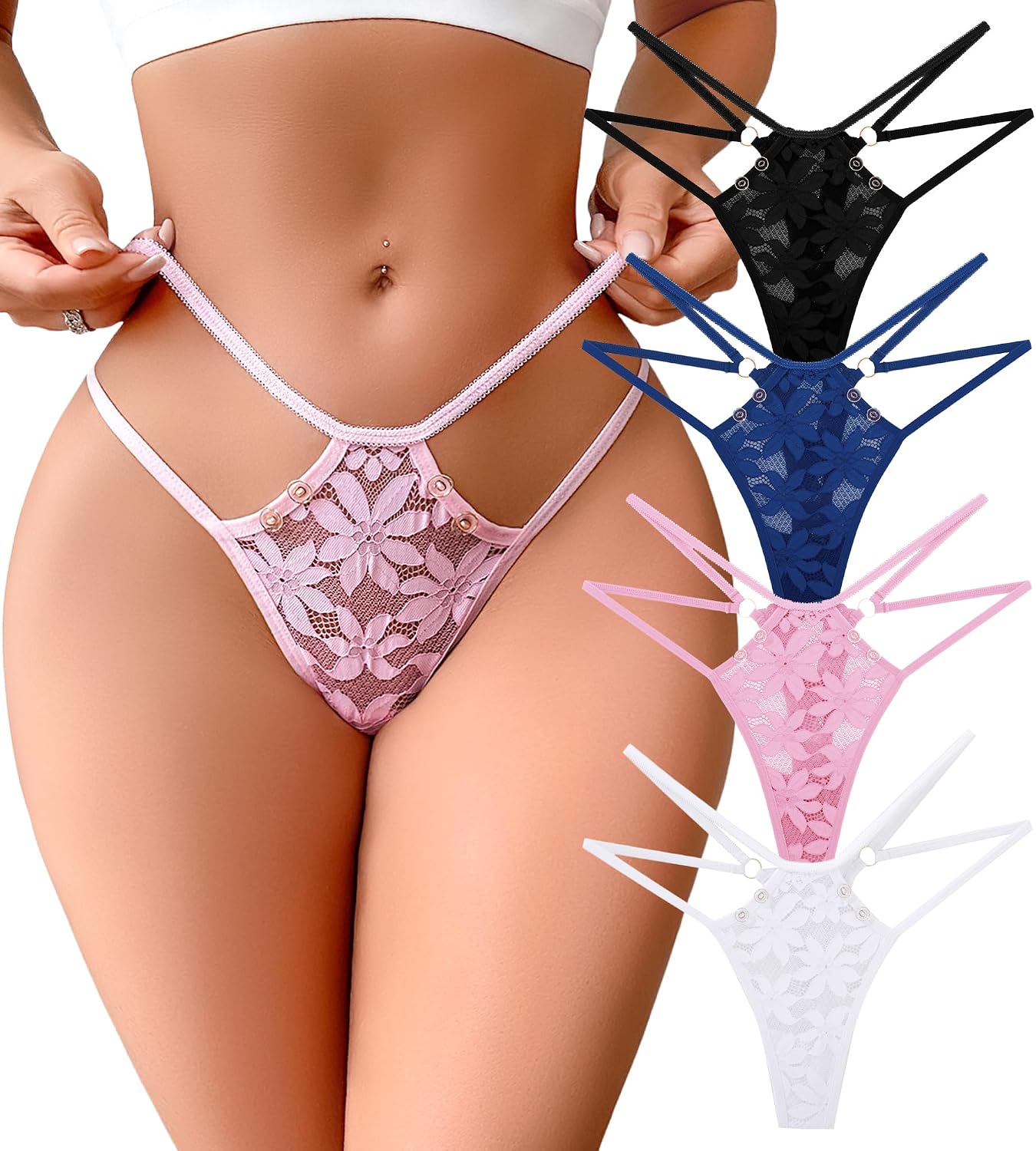 BFTBTY Lace Floral Cheeky Thong 4-Pack