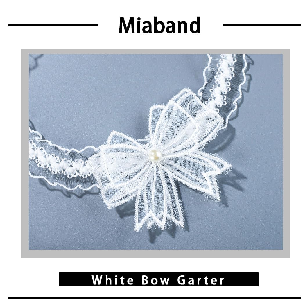 Miaband White Lace Pearl Wedding Garter with Bow — image 2