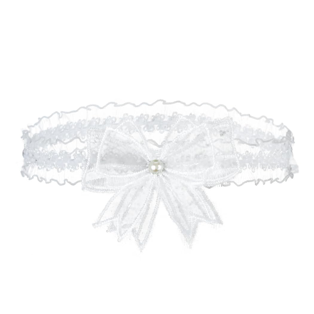 Miaband White Lace Pearl Wedding Garter with Bow — image 6