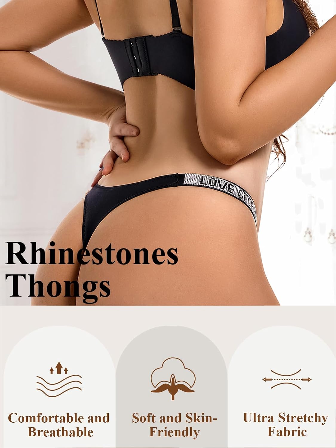 Rhinestone Ice Silk Thong 6-Pack for Women — image 2