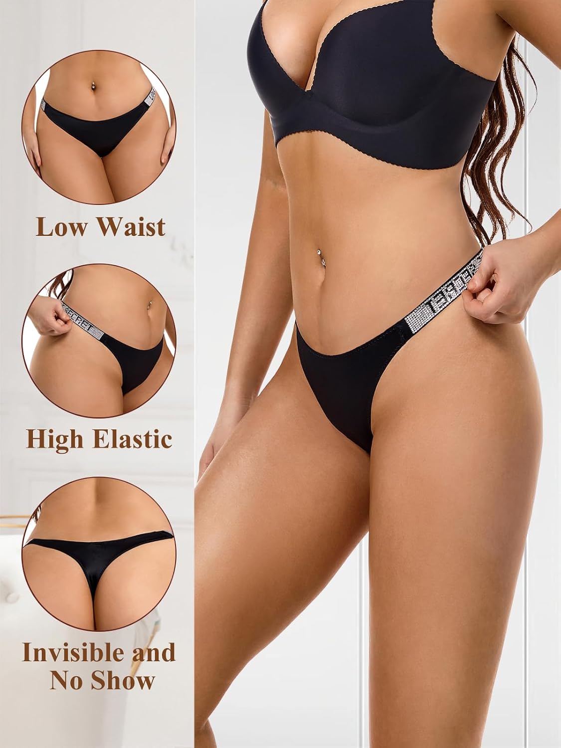 Rhinestone Ice Silk Thong 6-Pack for Women — image 3
