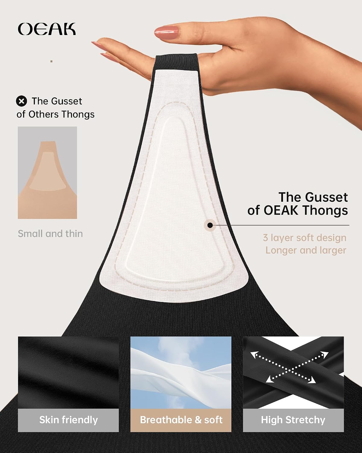 OEAK Women's Seamless Invisible No-Show Thongs — image 5