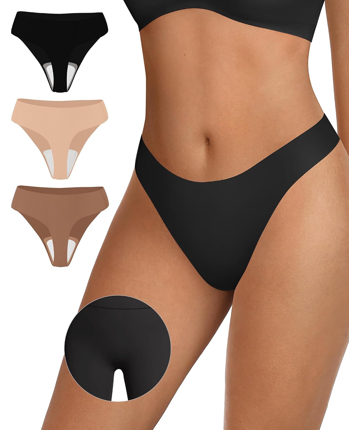 OEAK Women's Seamless Invisible No-Show Thongs — image 9