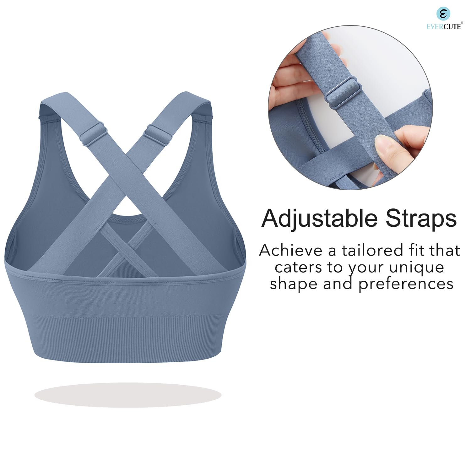 Evercute sports bra, X-back strap detail