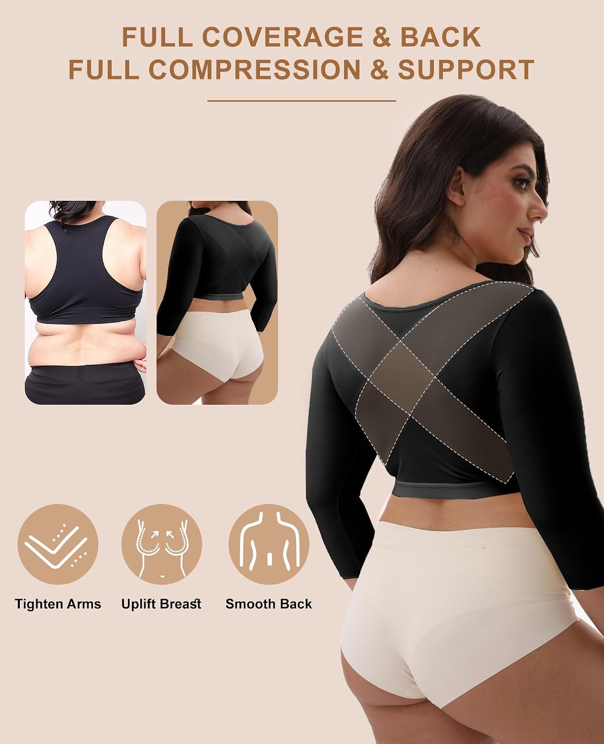 VEIOKEP Front Closure Arm Compression Sleeve for Women — image 3