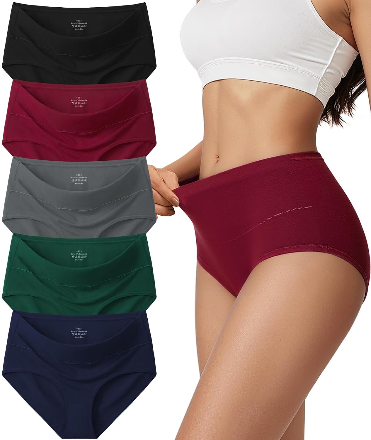 Vevmon Women's High Waisted Cotton Briefs 5-Pack
