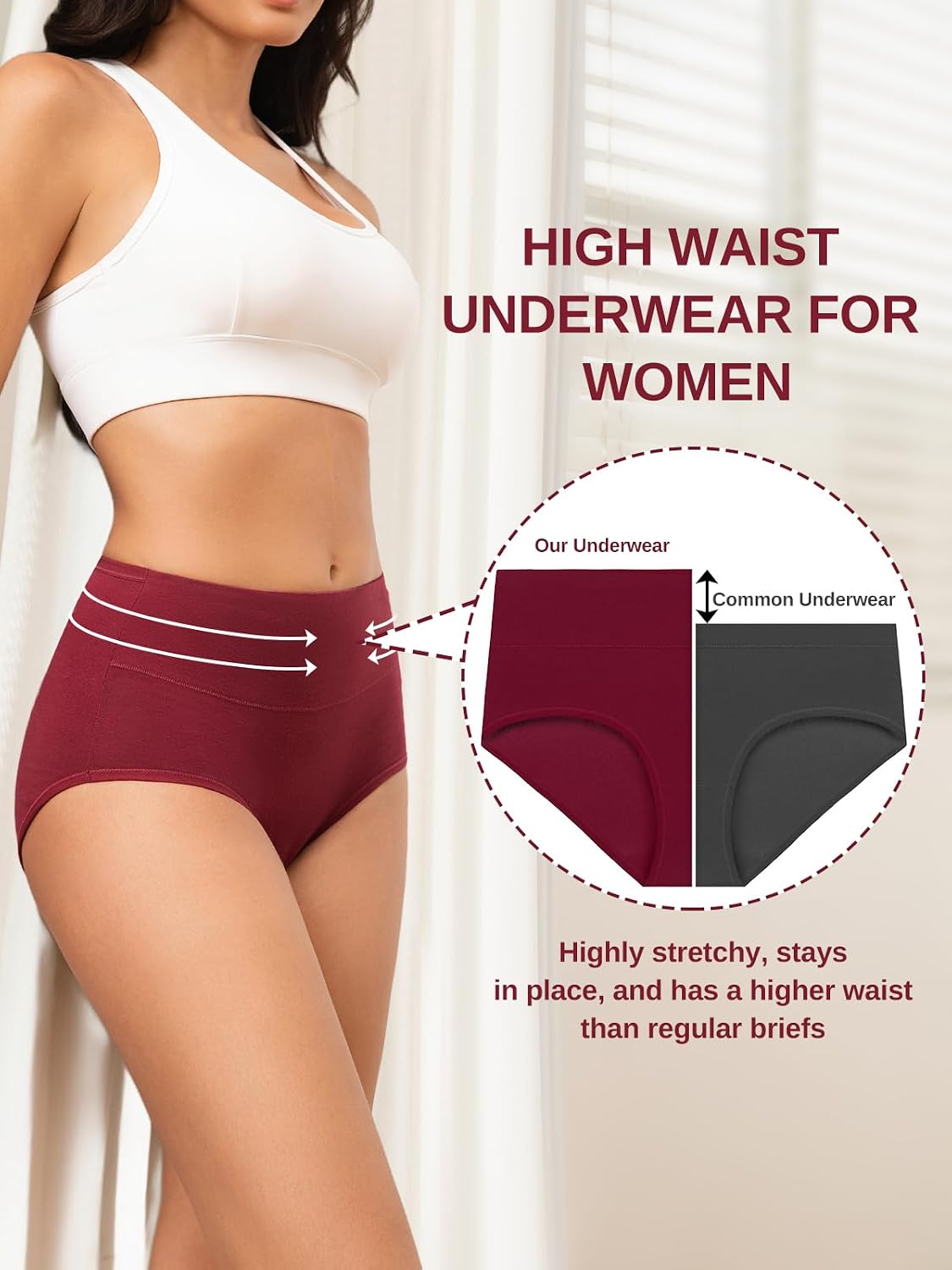Vevmon Women's High Waisted Cotton Briefs 5-Pack — image 3